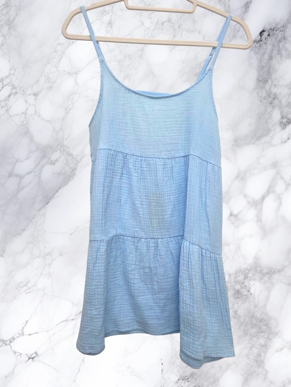 Wild Fable NWT Baby Blue Gauze Tiered Mini Dress XS Cottagecore - Picture 2 of 12